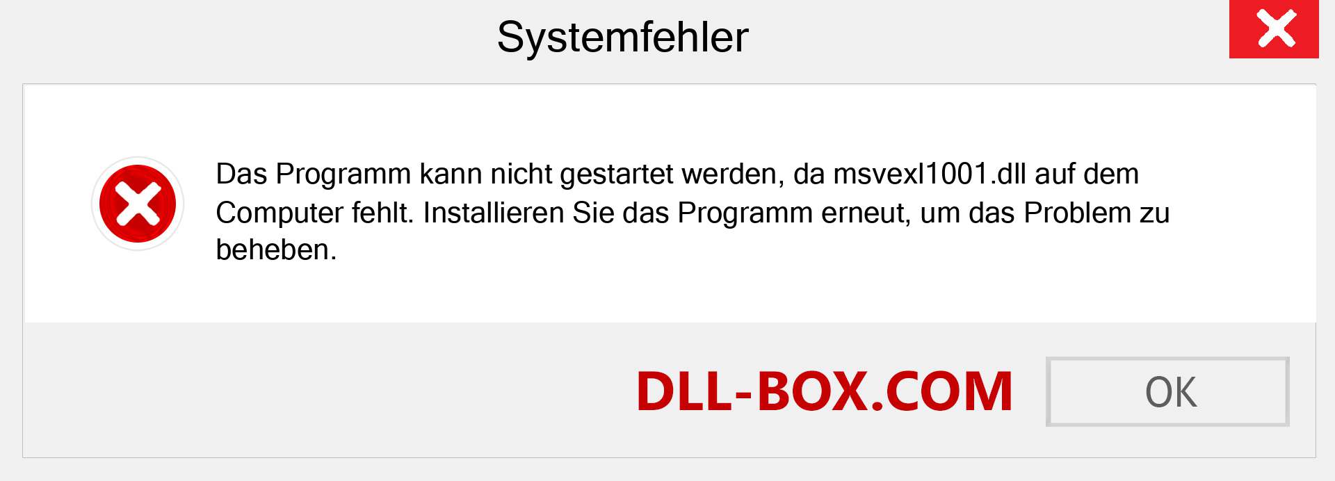 msvexl1001.dll-Datei fehlt?. Download für Windows 7, 8, 10 - Fix msvexl1001 dll Missing Error unter Windows, Fotos, Bildern